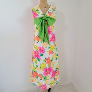 Vintage 1970's Neon Floral Maxi Dress